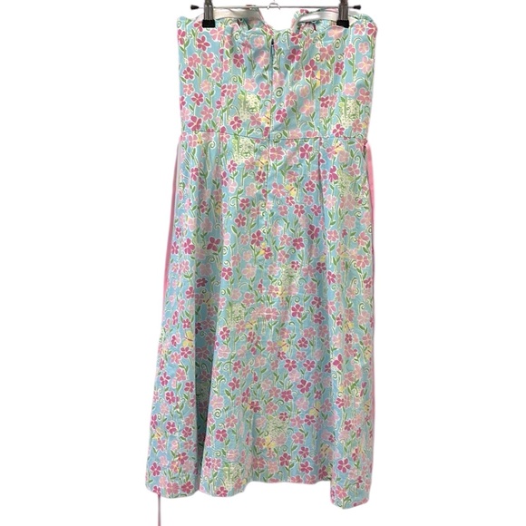 Lilly Pulitzer Strapless Wave Blue Floral Butterfly Tiger Scalloped Trim Dress 6 - Picture 11 of 13